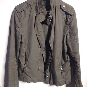 Zara Men's Charcoal Military Jacket - Vintage